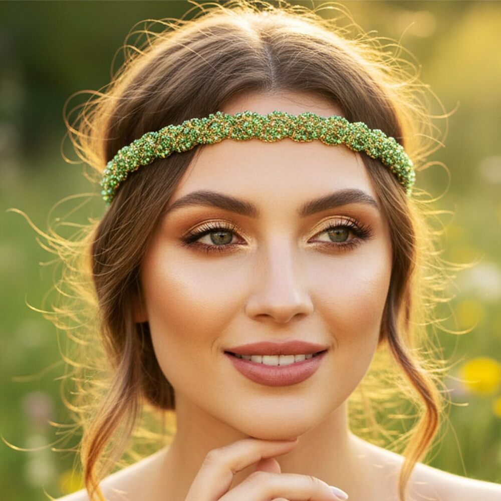 1567 Gold Elastic Rhinestone headbands Sparkly Crystal Headpiece Hair
